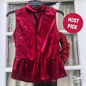 Red Crushed Velvet Peplum Top